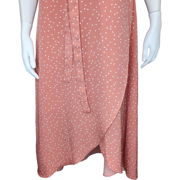 Madison Womens Medium Peach Polka Dot Wrap Dress With Belt V-Neck Short Sleeve - Picture 3 of 12
